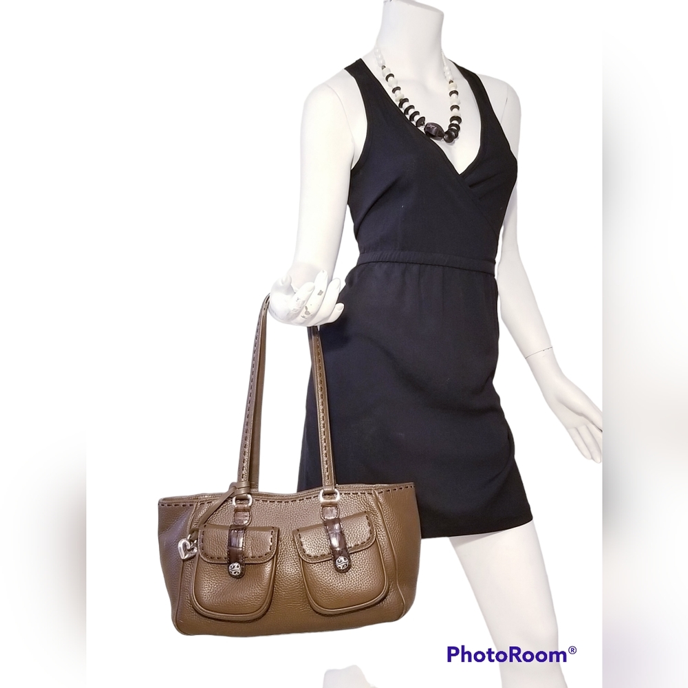 BRIGHTON PEBBLED LEATHER SADDLE BROWN SHOULDER HAND BAG PURSE EUC